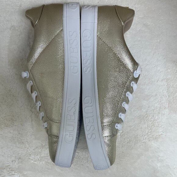 Casual/Formal? Women's Guess Brand Gold Sneaker White Laces Quilted Size 11M - Picture 8 of 14